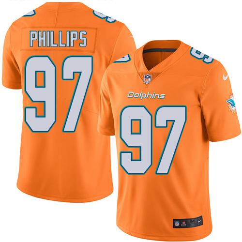 Nike Miami Dolphins 97 Jordan Phillips Orange Youth Stitched NFL Limited Rush Jersey